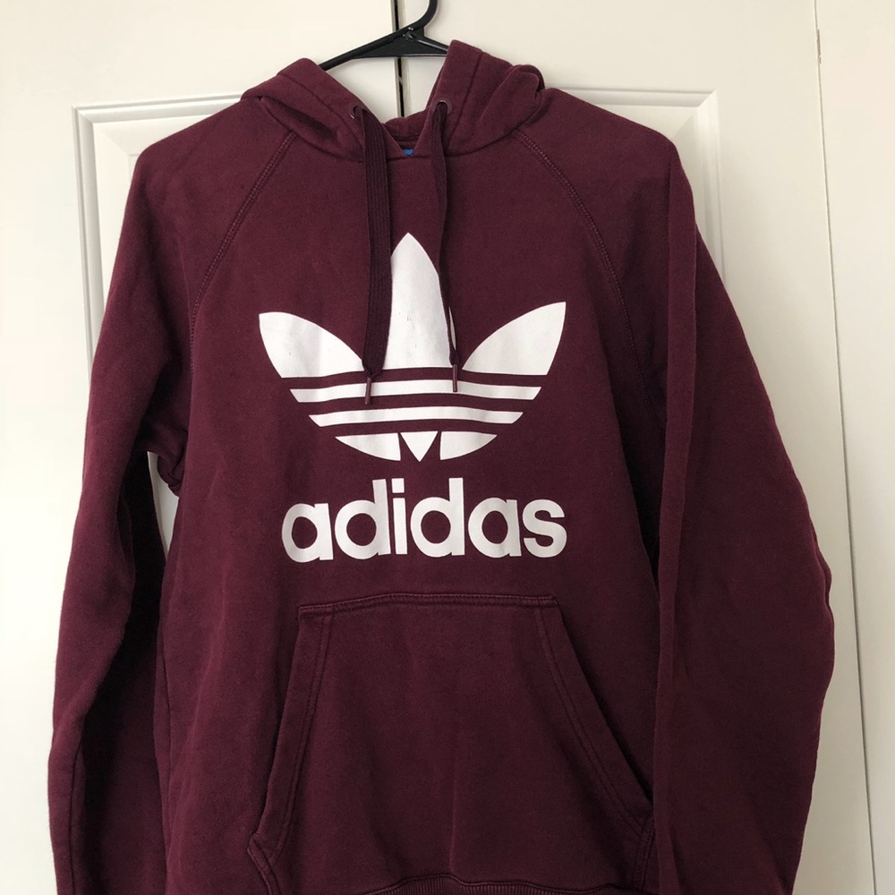Adidas hoodie, burgundy and white